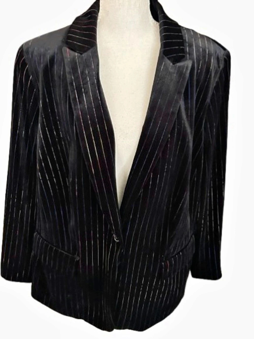 Multicolored Pinstripe Velvet TAHARI Women's Blazer Size Plus Jacket Designer